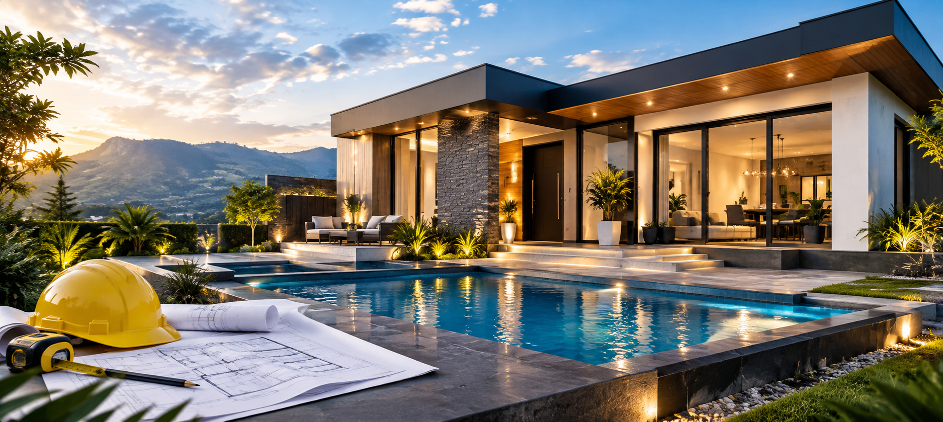Diseño de vivienda moderna con piscina — servicios de construcción